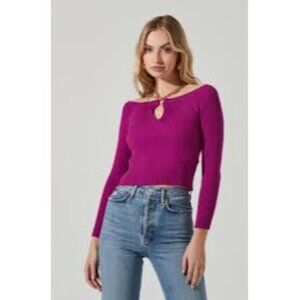 ASTR The Label Philippa Chain Strap Stretchy Sweater Fuchsia Ribbed Chain Sz M